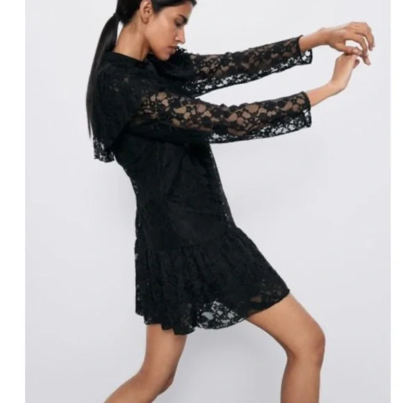 ZARA lace mini dress small black size s - Picture 5 of 13